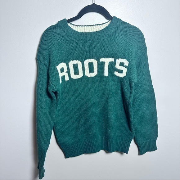 Boys Roots Canada Kids Knit Vault Crew Sweater In Park Green Wool Size M 7-8 - Picture 1 of 4